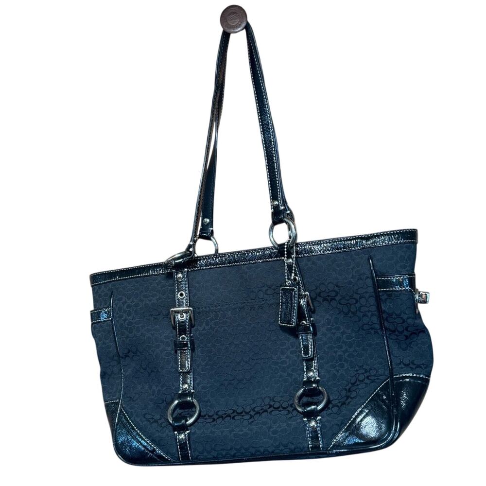 COACH Mini Signature Gallery Tote F12346 Black Patent Trim